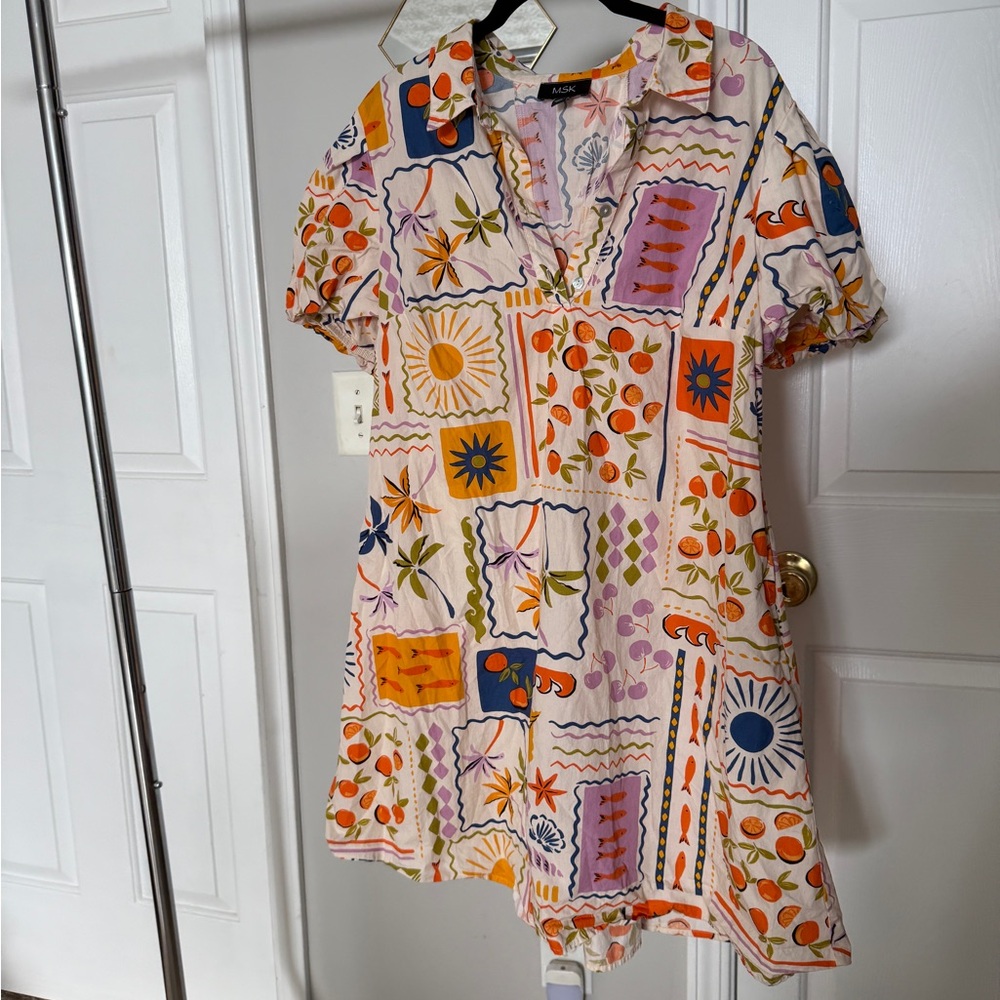 MSK Multicolor Floral Short Sleeve Dress